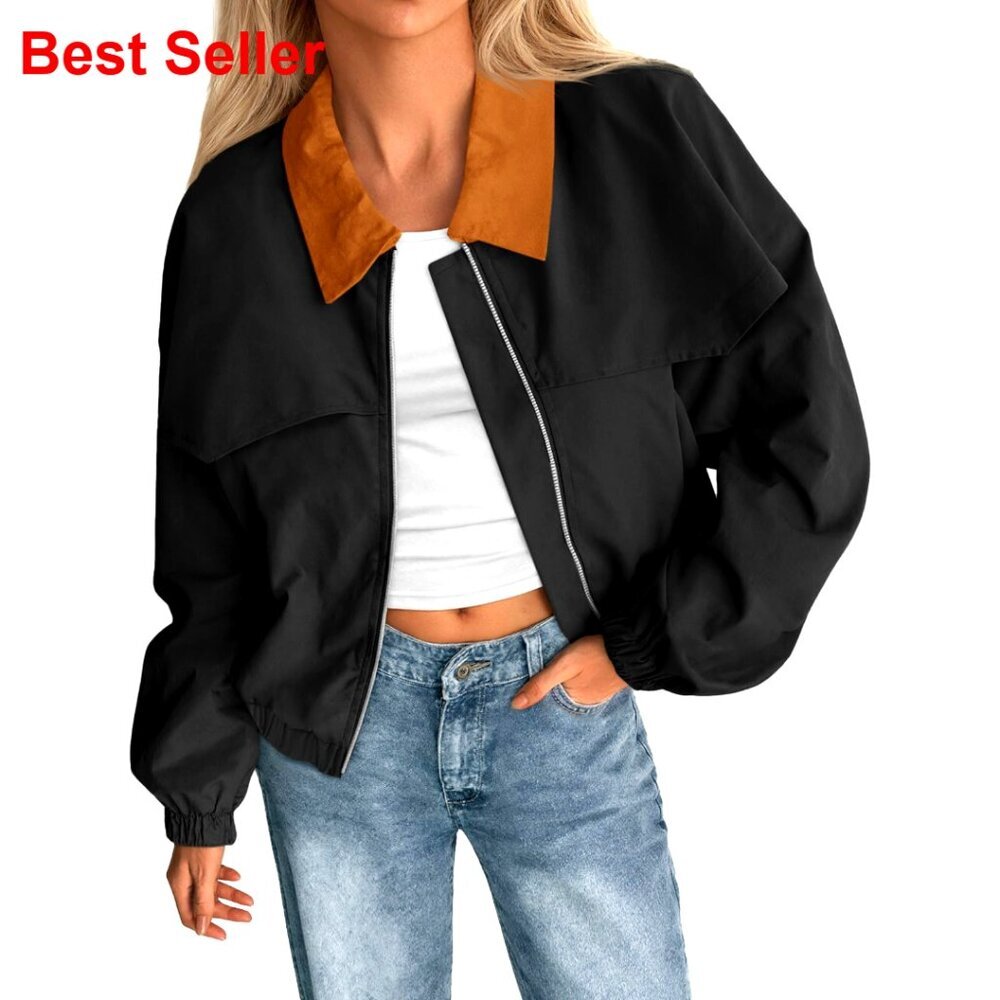 Cropped Barn Jacket Zip Up Oversized Bomber Lightweight Casual Utility Coat